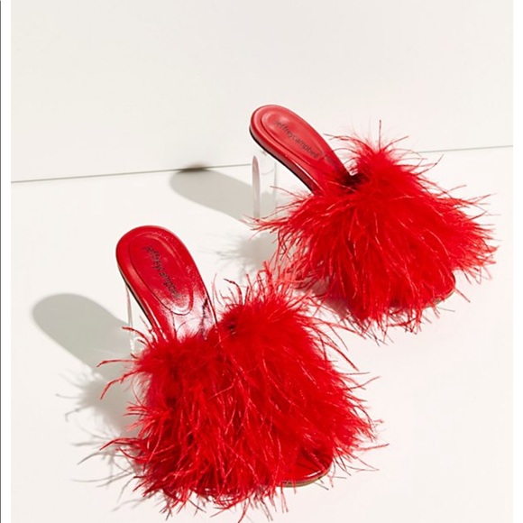 Jeffrey Campbell Shoes - Jeffrey Campbell Free People Daisy RED Feather Trim Heels Sandals US 7.5 NWOB ❤️